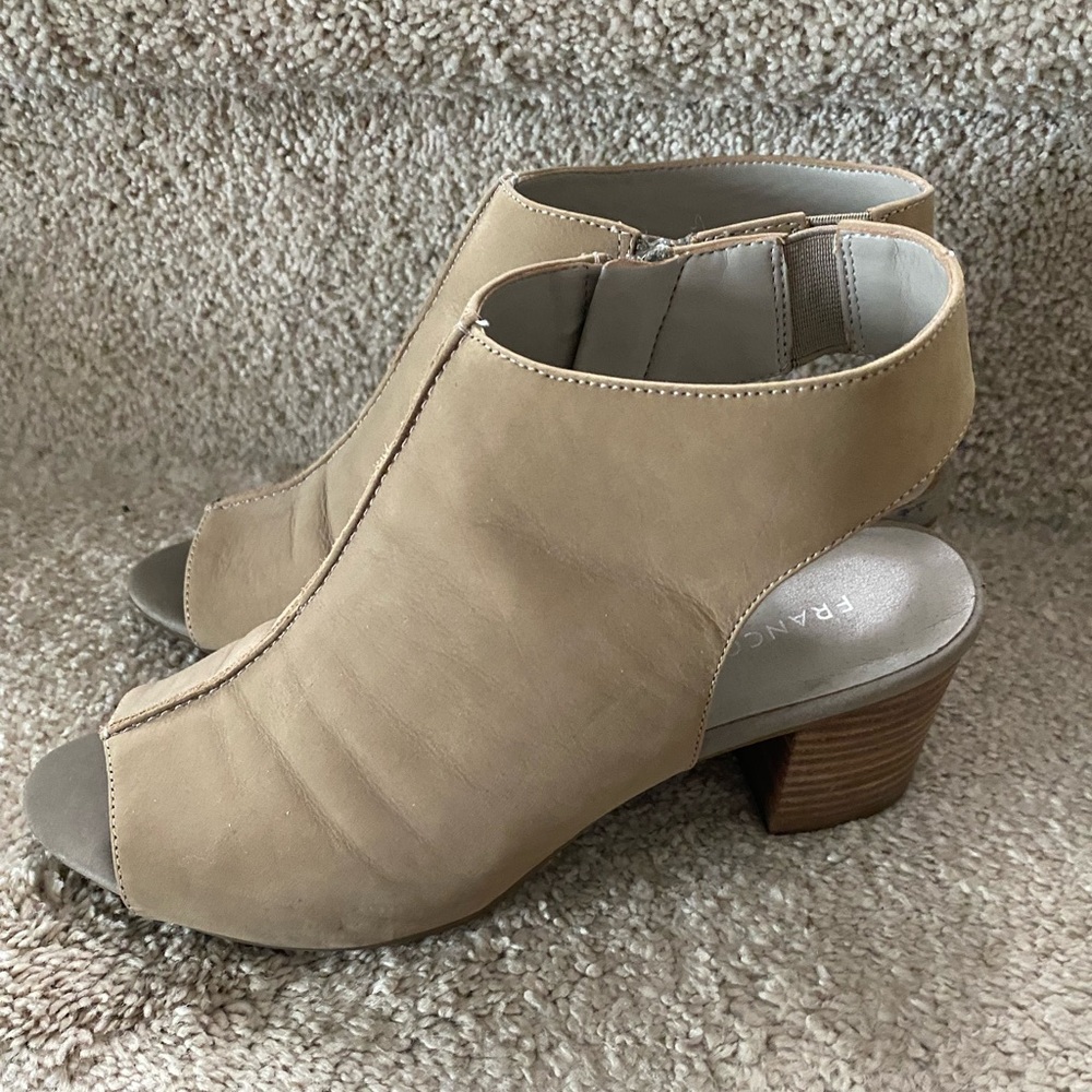 Franco Sarto Leather Women's Tan Peep-Toe Booties
